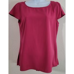 Soft Surroundings Pink Pleated Back Capped Sleeves Top XS Hi Low Hem Soft Flowy